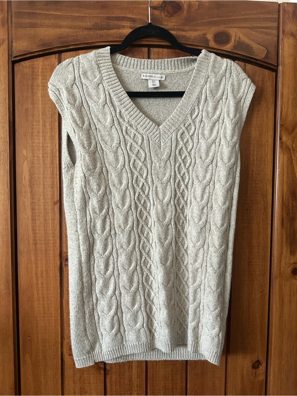 Sincerly Jules Sleeveless Cable Knit V-Neck Sweater - Light Beige